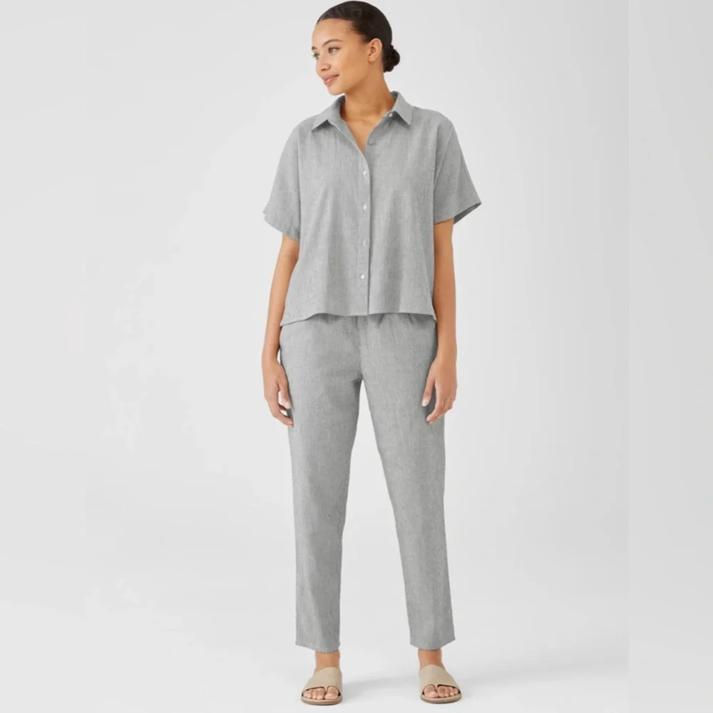 Eileen Fisher Organic Cotton Linen Ticking Stripe Shirt - Picture 3 of 10